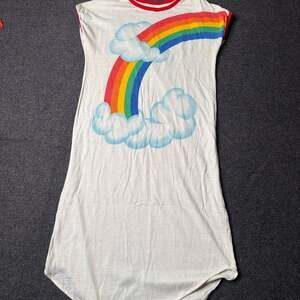 Vintage Candlesticks 70s 80s Rainbow and Clouds Sleep Shirt Nightgown Dress